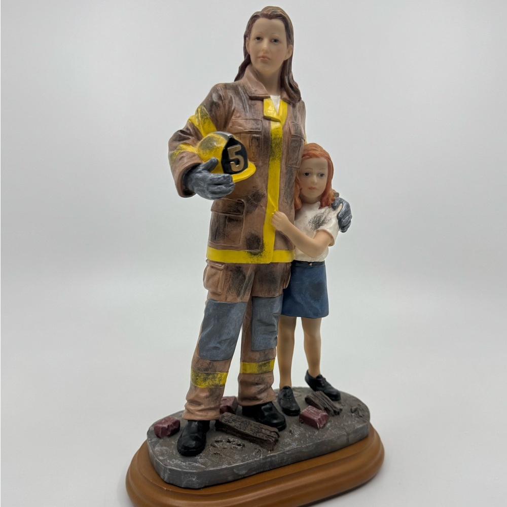 Vanmark “Red Hats of Courage” Female Firefighter and Child Statue